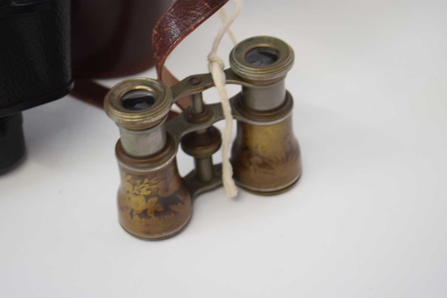 Pair of binoculars made by Ross, London in leather case, together with a small pair of opera glasses - Image 4 of 4