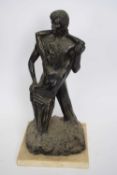 Contemporary bronzed metal model of two figures set on a plinth base, signed to side 'Lirrea'