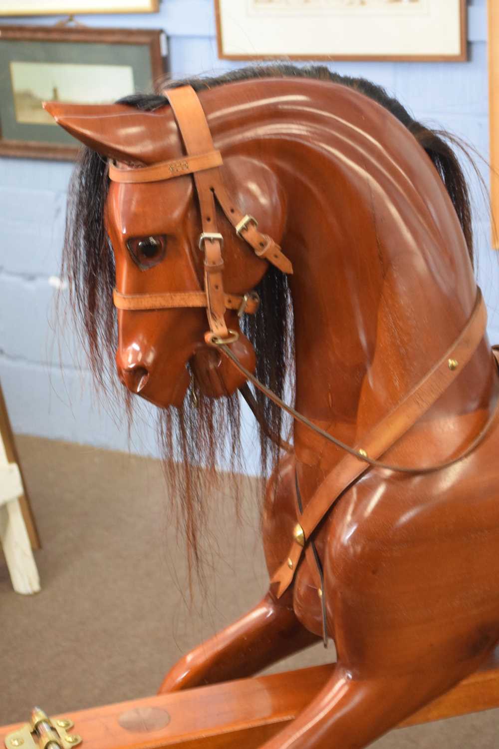 Contemporary hardwood rocking horse of traditional design raised on turned supports, 140cm long - Image 3 of 3