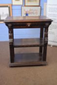 Victorian Gothic oak buffet cabinet with single frieze drawer and carved lion mask decoration,