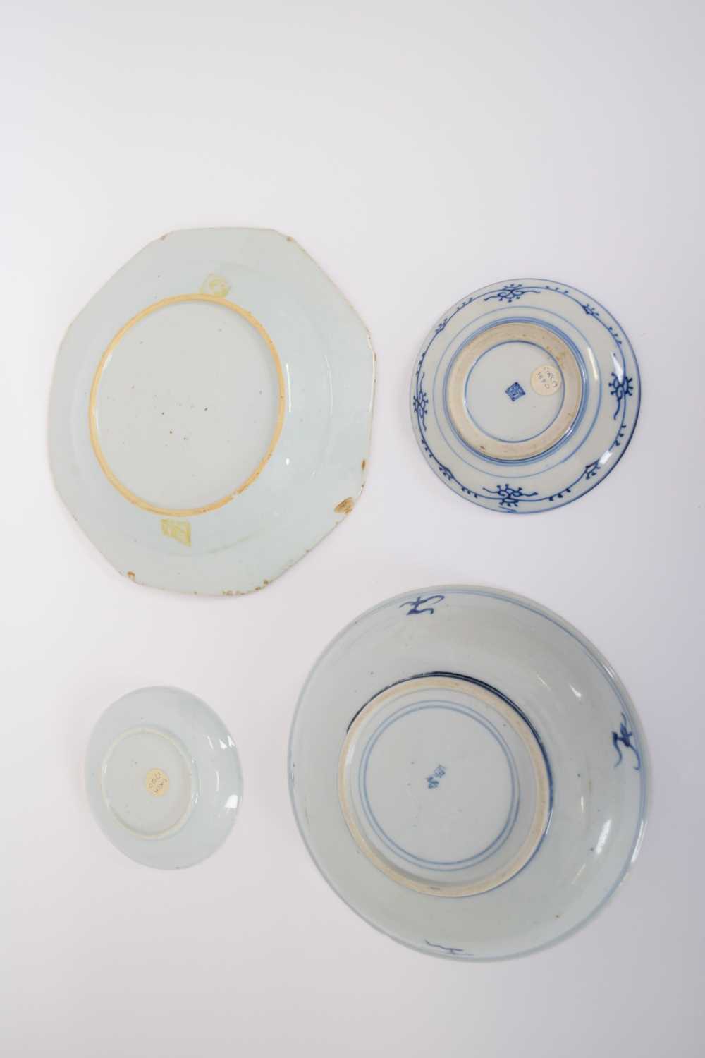 18th century Chinese porcelain saucer, together with further Chinese porcelain plates including an - Image 2 of 2