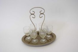 Brewery interest - Lacons of Great Yarmouth set of six small acid etched spirit glasses on silver