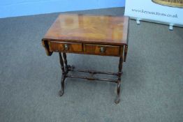 Reproduction mahogany veneered sofa style coffee table with frieze drawers and turned columns, and