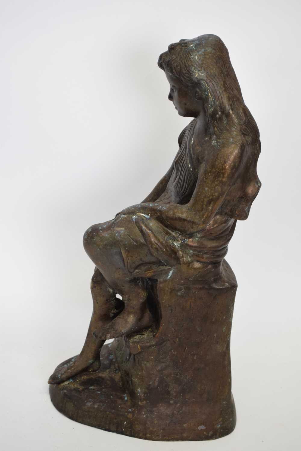 20th century hollow bronzed metal figure of a seated girl, 43cm high - Image 4 of 4