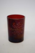 19th century ruby glass beaker inscribed to the front 'For a good girl'