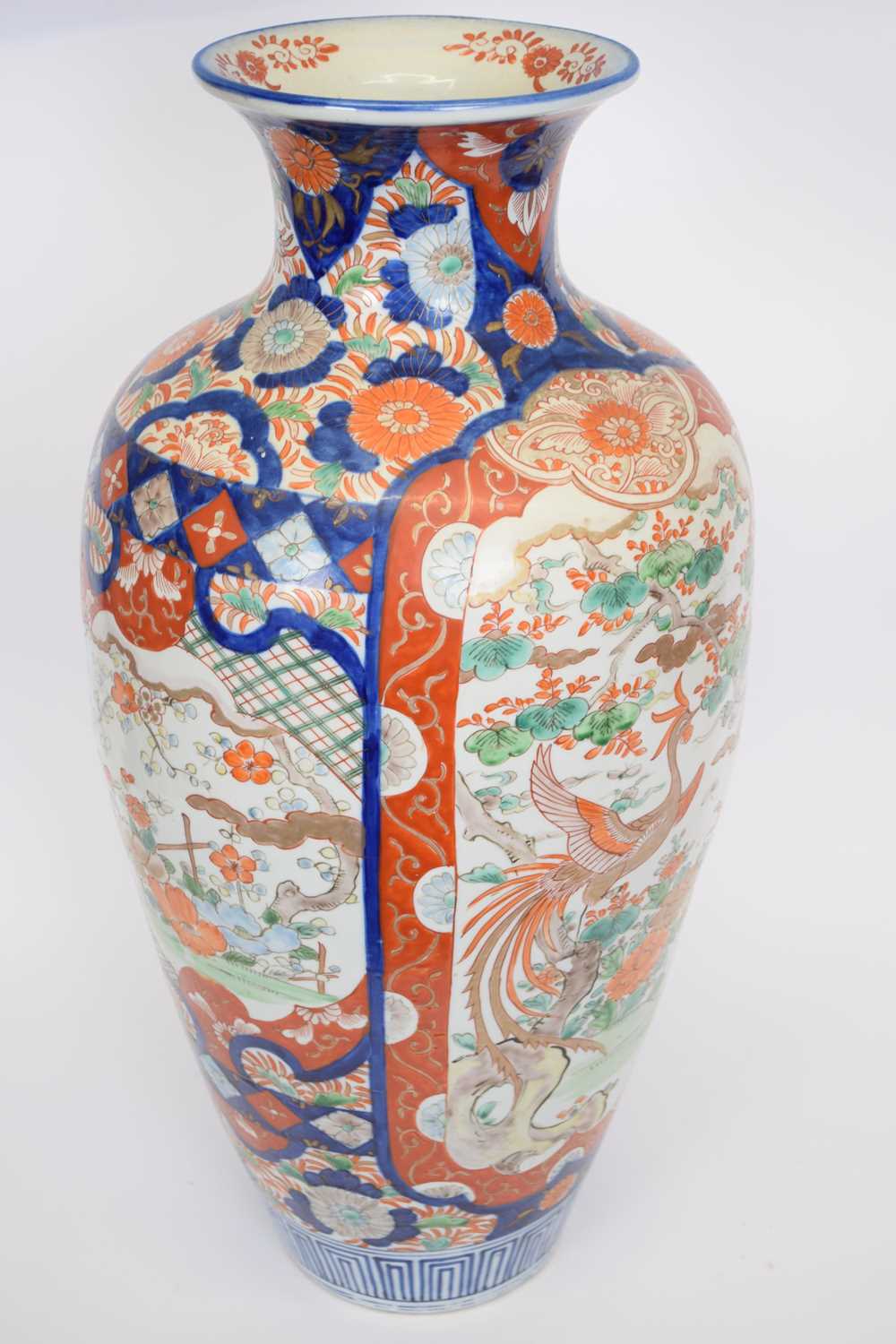 Large Japanese porcelain vase of baluster shape decorated with panels of flowers and birds within - Image 3 of 3