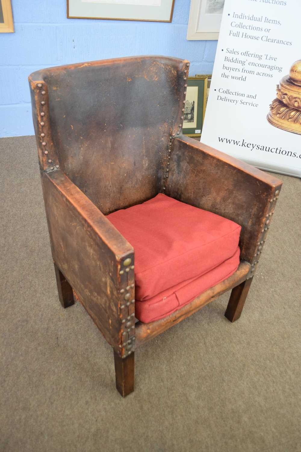 Early 20th century brown leather upholstered small armchair with sprung seat, 56cm wide - Image 2 of 4