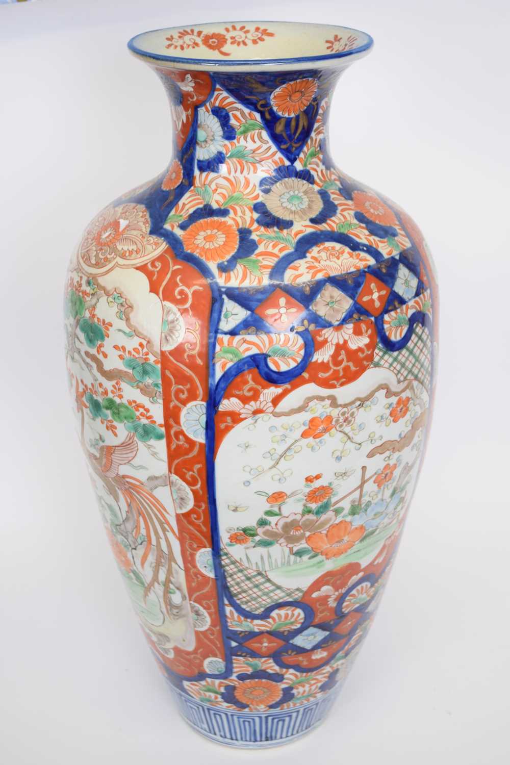 Large Japanese porcelain vase of baluster shape decorated with panels of flowers and birds within - Image 2 of 3