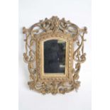 Small 19th century wall mirror in pierced Florentine style carved wooden frame, 32cm high