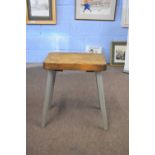 Rustic Swedish pine stool with rectangular top over painted legs, 49cm wide