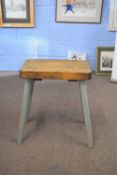 Rustic Swedish pine stool with rectangular top over painted legs, 49cm wide