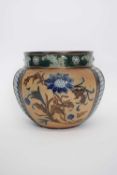 Doulton Lambeth jardiniere, the buff ground with tube lined decoration of flowers, 18cm diam