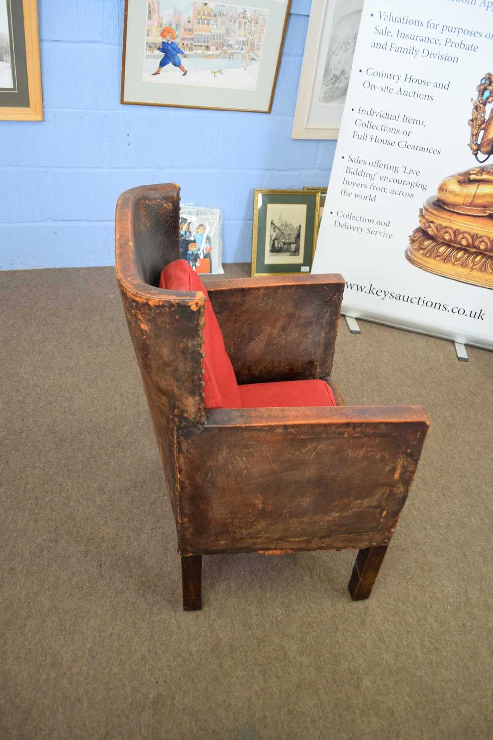 Early 20th century brown leather upholstered small armchair with sprung seat, 56cm wide - Image 3 of 4