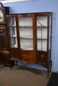 Edwardian mahogany and inlaid bow front china display cabinet on cabriole legs, 118cm wide
