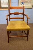 Late 19th century mahogany carver chair with green leather upholstered seat and ladder back, 85cm