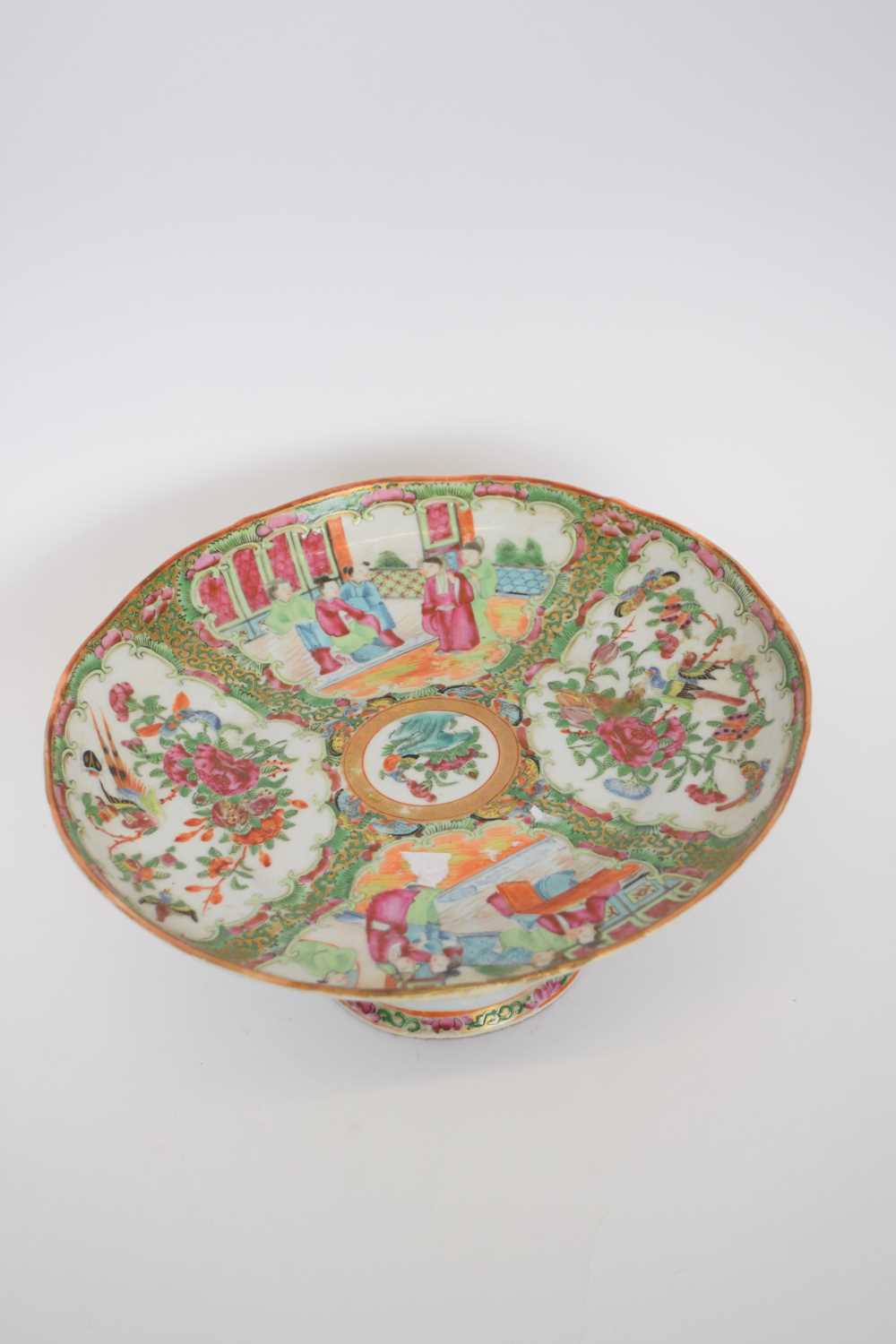 Cantonese porcelain tazza with typical designs of panels, figures, alternating with panels of - Image 4 of 8