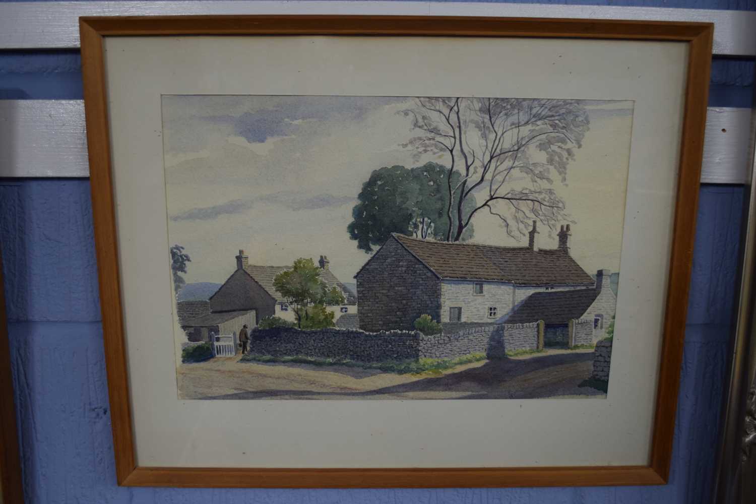 20th century British School, study of a stone farmhouse and buildings, watercolour, unsigned, f/g,