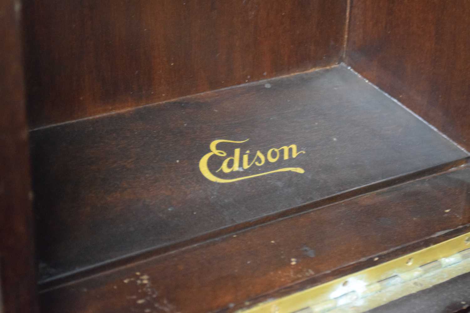 Edison Amberola wooden cased table top phonograph together with a quantity of phonograph reels