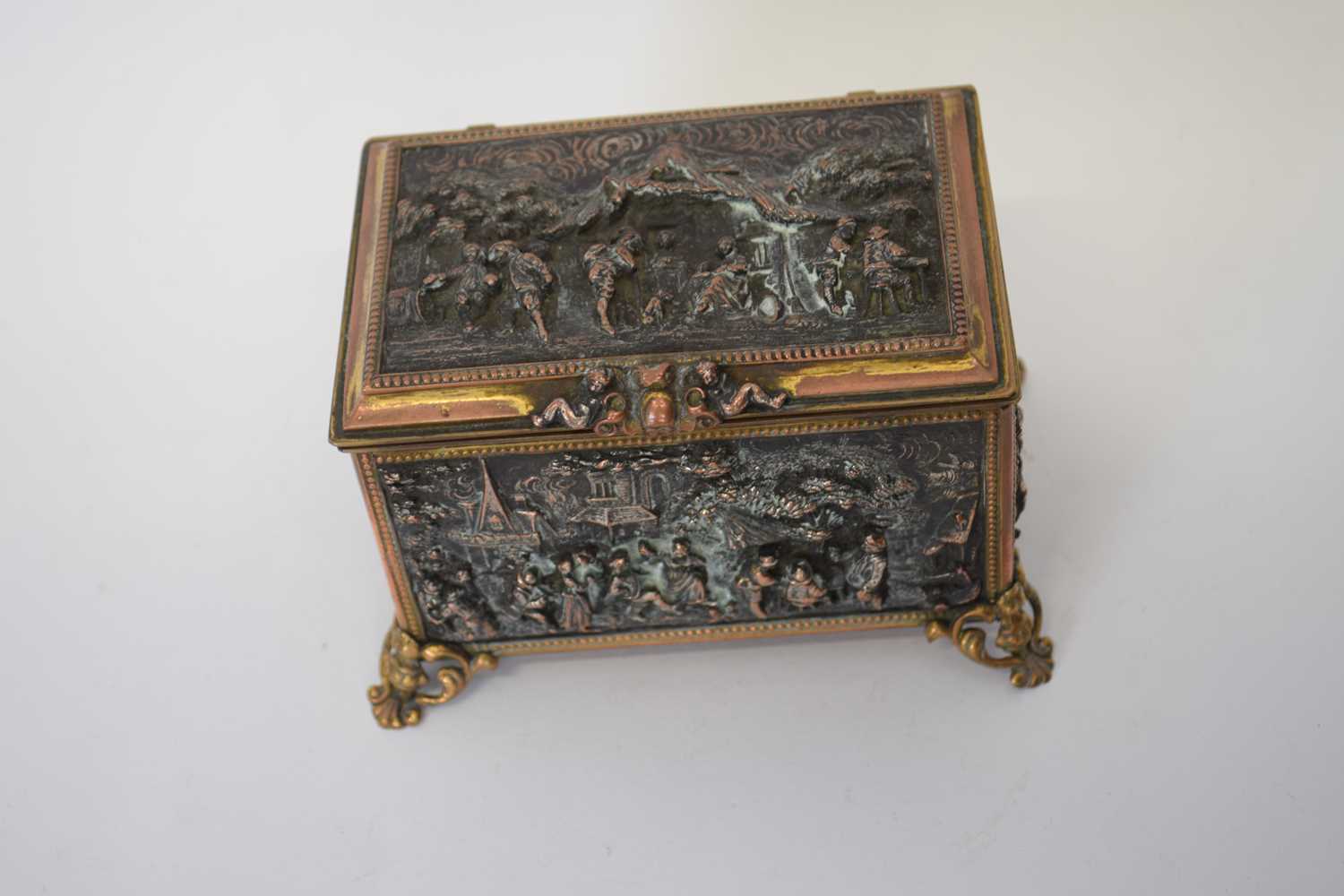 Metal box decorated in relief with Bacchanalian scenes - Image 2 of 3