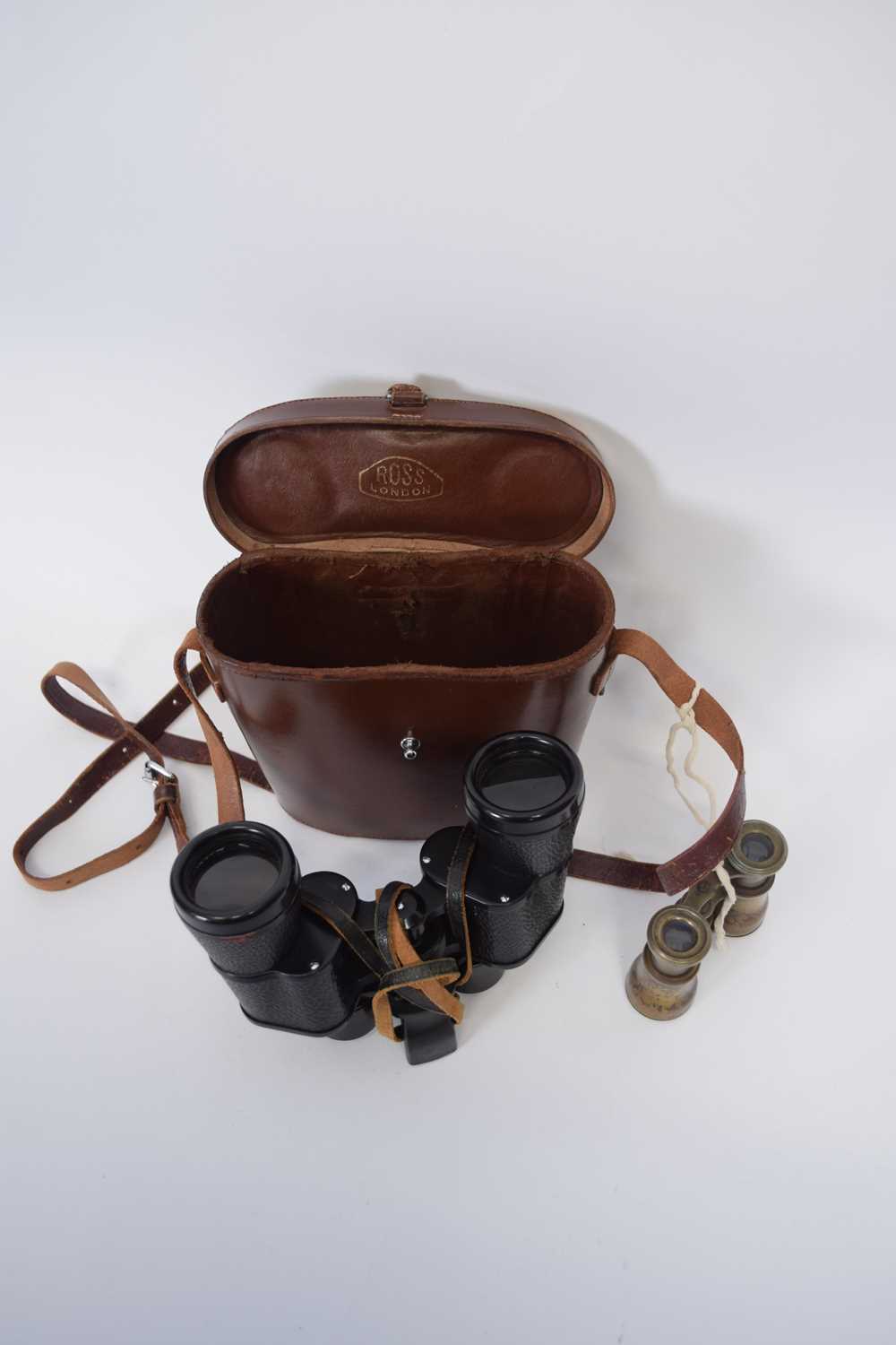 Pair of binoculars made by Ross, London in leather case, together with a small pair of opera glasses - Image 2 of 4