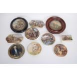 Quantity of pot lids, some in wooden frames including The Farmers, The Queen God Bless Her, Good