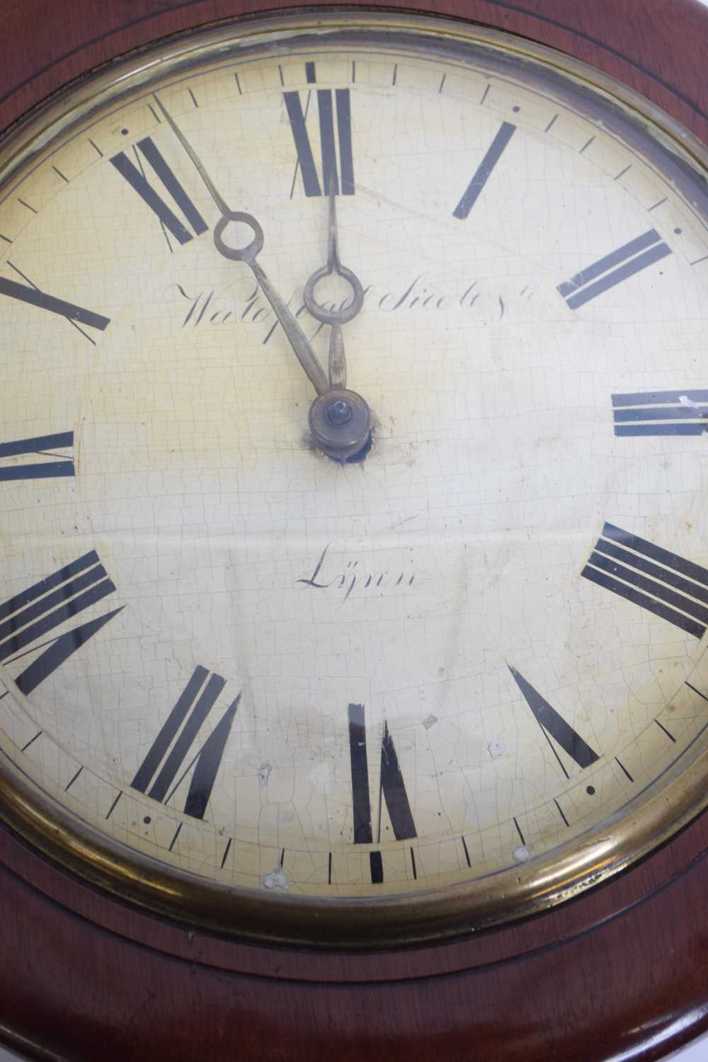 Waldfogel Lynn, 19th century postman's alarm type wall clock with circular face and later bracket - Image 2 of 2