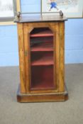 Victorian walnut veneered and inlaid music cabinet with single glazed door, brass gallery to top and