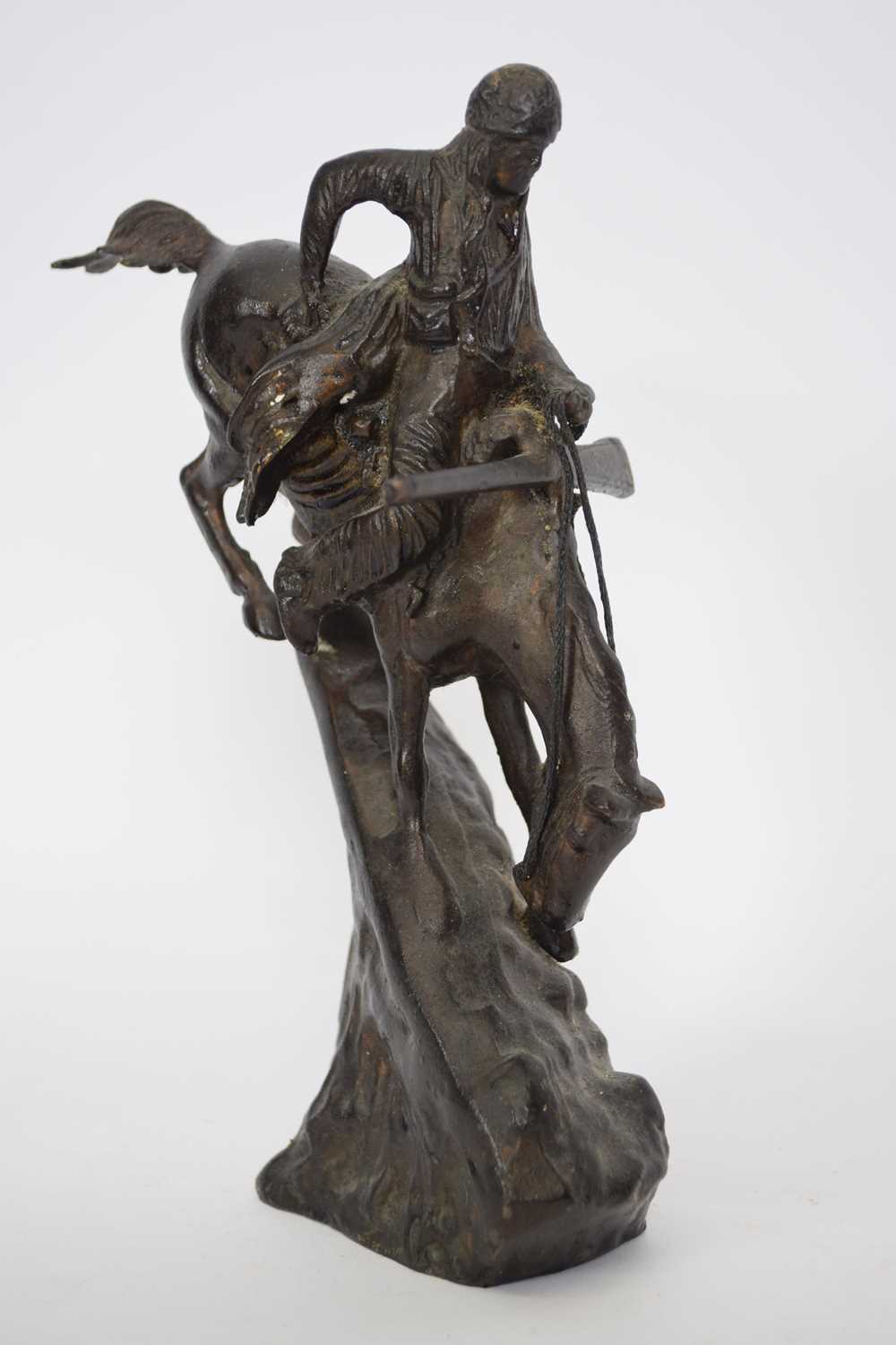 Contemporary hollow bronze model of a Native American on horseback, 21cm high
