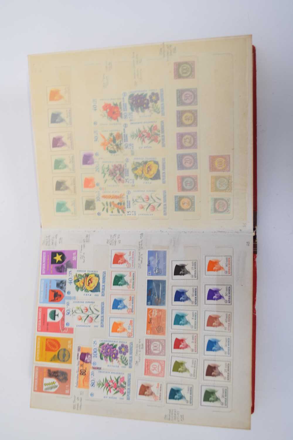 Three stamp albums, one containing collection of stamps from Indonesia, over 400 in total, and a - Image 10 of 11