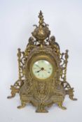 20th century Continental brass cased mantel clock set with a quartz movement, 46cm high