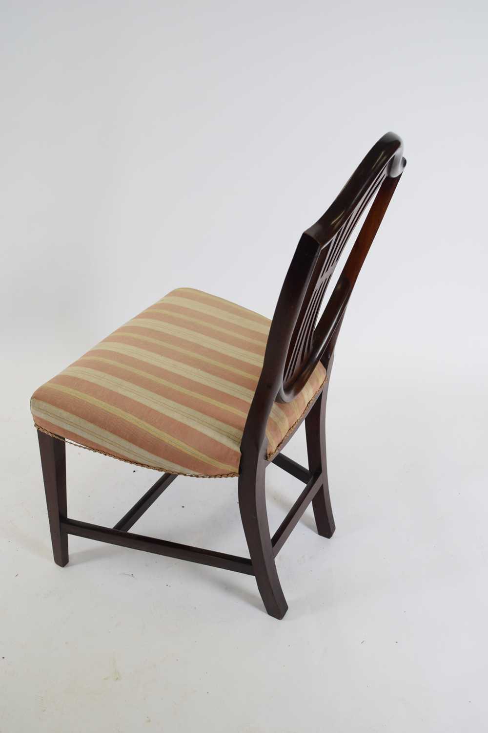 Mahogany framed shield back dining chair decorated with wheatsheaf detail and upholstered in striped - Image 4 of 4