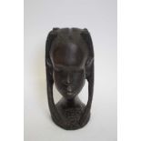 West African carved hardwood bust of a female figure