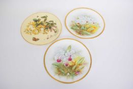 Pair of plates, probably Minton, decorated with flowers, signed A Wagg, together with a further