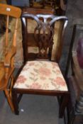 Late 19th/early 20th century mahogany dining chair in Chippendale style with push-out floral seat