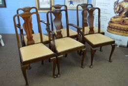 Set of six early 20th century mahogany Queen Anne style cabriole legged dining chairs with push