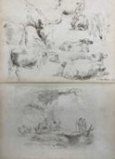 George Morland (British, mid 18th-early 19th century) Two etchings on paper: a study of a cow and