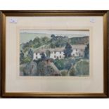 British, 20th century, white houses in a landscape, watercolour, unsigned, 9.5x14ins, framed and