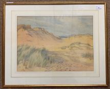 Sand Dunes, watercolour (contemporary),unsigned,14x19ins, framed, mounted and glazed.