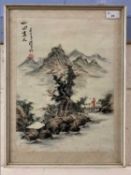 Japanese, Early 20th Century mountain scene, sumi ink and wash on rice paper, ink calligraphy to top
