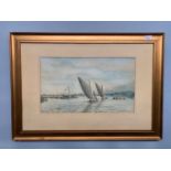 Charles Frederick Rump (British, 20th century), Norfolk sailing boats, watercolour, signed,11x19ins,