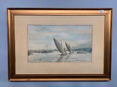 Charles Frederick Rump (British, 20th century), Norfolk sailing boats, watercolour, signed,11x19ins,