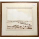 David Yaxley (British, contemporary) North Norfolk, sepia watercolour wash and ink, signed to