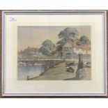 F.I. Naylor (British, 20th century) riverside scene, pencil and watercolour, signed, 11x14.5ins,