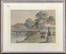F.I. Naylor (British, 20th century) riverside scene, pencil and watercolour, signed, 11x14.5ins,