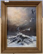 David Feather (British, 20th century), Seagulls out at sea, oil on canvas, framed.