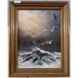 David Feather (British, 20th century), Seagulls out at sea, oil on canvas, framed.