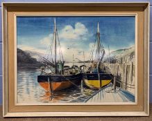 Stewart Maxwell Armfield (British, 20th century), moored boats, watercolour on board, signed,
