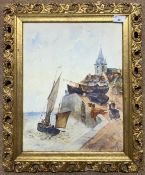 M.C. Macdonald (British,19th century) Fishermen off the harbour mouth, watercolour, signed and dated