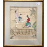 Chinese, early 19th century, ladies engaged in waichi, with a third observing, watercolour on