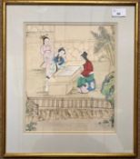 Chinese, early 19th century, ladies engaged in waichi, with a third observing, watercolour on